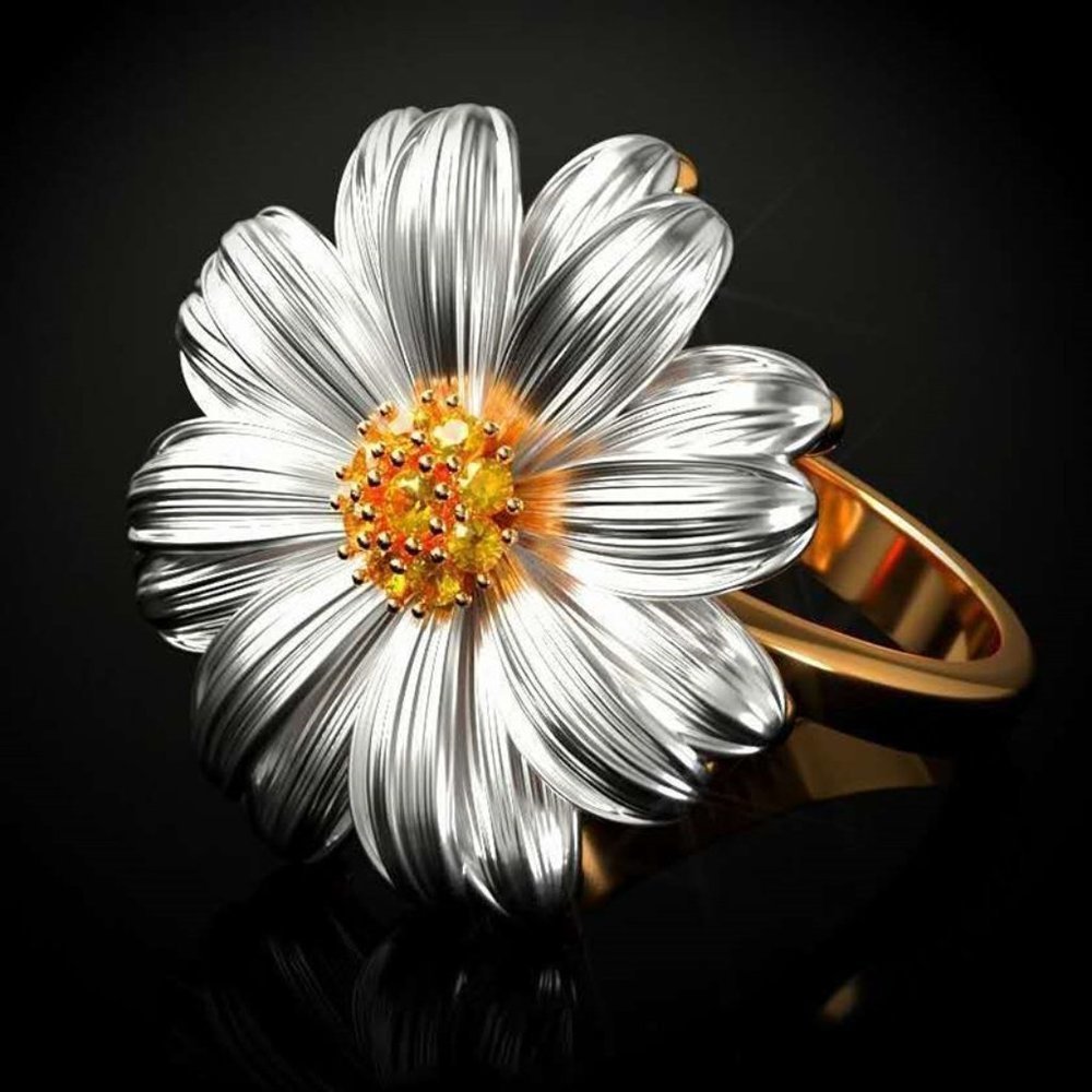 💥Summer Party Sweet Flower Thin Zircon Gold Rings for Women, MARR9144